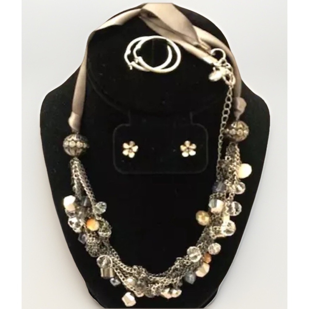 Statement Jewelry Necklace Earring Lot Silver Metal Sterling Ribbon VTG Retro